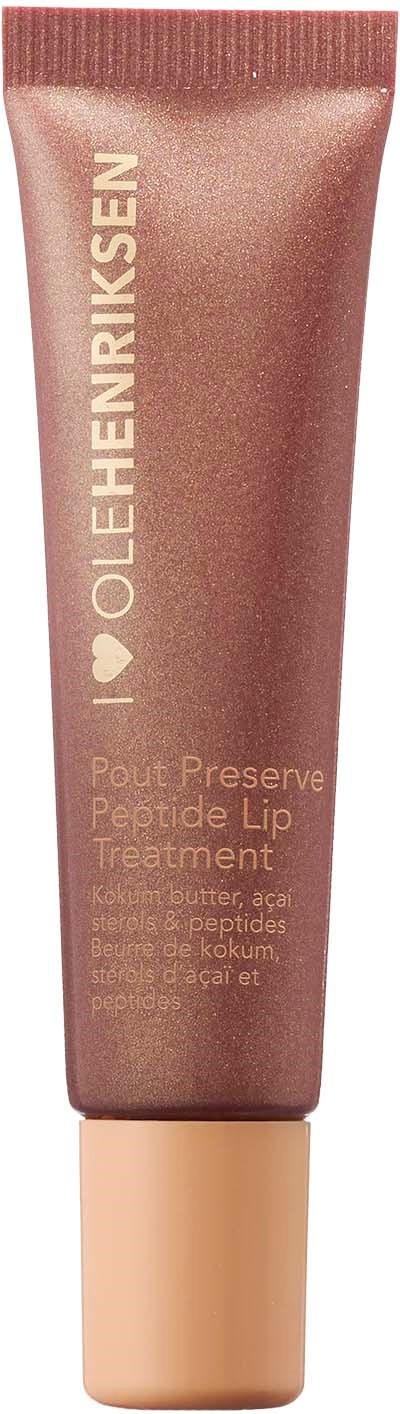 Ein rosa Lippenpflegetube mit Text über Ole Henriksen.