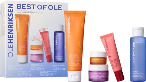Samling af hudplejeprodukter i farverige tuber og dåser fra Ole Henriksen.

Upload venligst billedet for en mere detaljeret beskrivelse.
