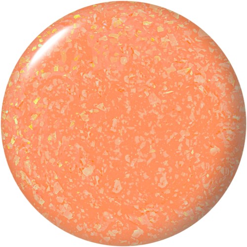 Ett runt, orange föremål med gula och ljusare orange fläckar och en glänsande ljuspunkt, kanske en prydnadsboll eller leksak.
