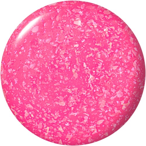 Rund tablett som är rosa med vita fläckar, känns slät och glänsande.