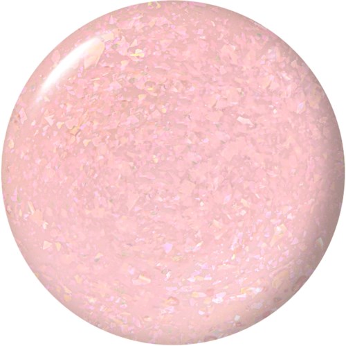 En rund, rosa, glittrig föremål med en glänsande yta. Det ser ut som en polerad ädelsten eller dekoration.