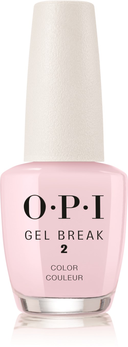 Różowy lakier do paznokci od OPI, o nazwie Gel Break 2, z jasnym korkiem.