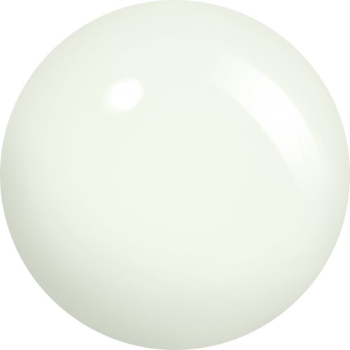 En vit, glänsande sfär med en liten reflekterande ljusreflex på ytan.
