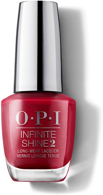 En nagellackflaska visas, märkt O.P.I Infinite Shine 2, i skinfärgad rosa färg med ett silverlock.