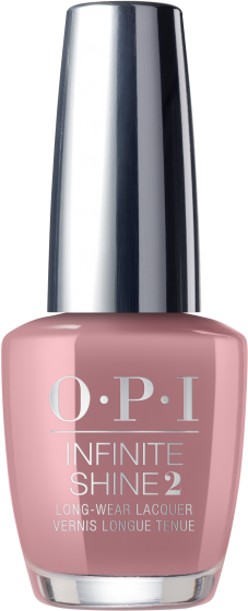 En rosa flaska av O.P.I nagellack med en silverkork, märkt 'Infinite Shine 2' för långvarig färg.