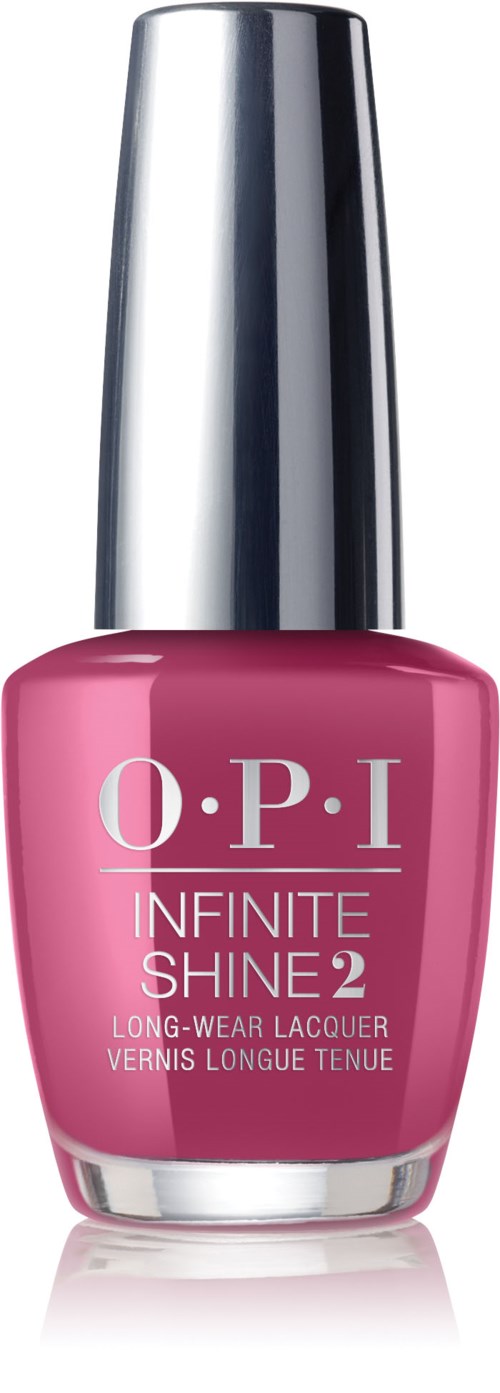 En rosa nagellackflaska med silvrig kork från O.P.I, märkt 'Infinite Shine 2'.