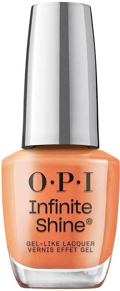 O.P.I Infinite Shine kynsilakkaampulli persikanvärisenä, hopeinen korkki.