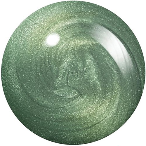A shiny green sphere with a sparkling, glittery surface and light reflections.