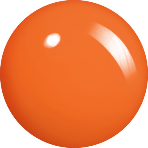 En glänsande orange boll med en liten vit reflekterande fläck, slät yta och rund form.
