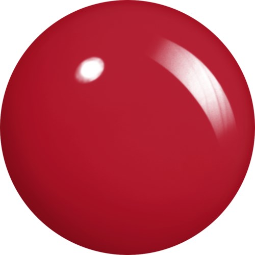 En glänsande röd boll med en vit ljusstark fläck och en böjd vit reflektion på ytan.