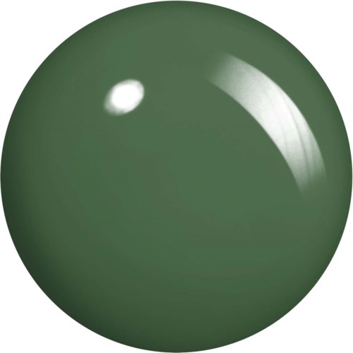 A green spherical object with a shiny surface and a small white highlight.