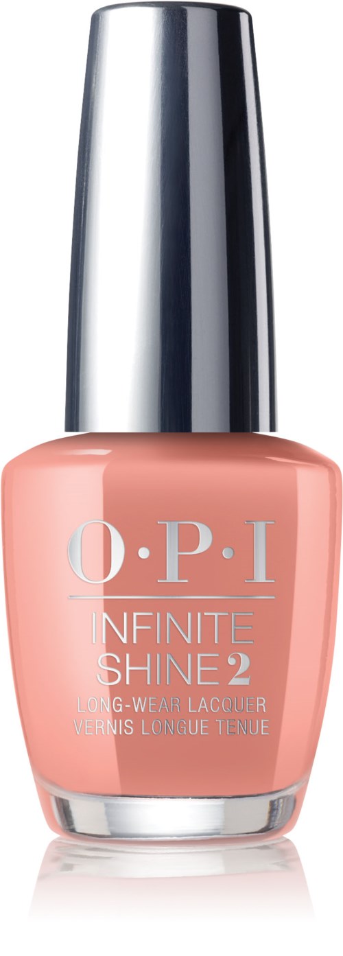 Nagellacksflaska i rosa med silverhatt och OPI-märke.