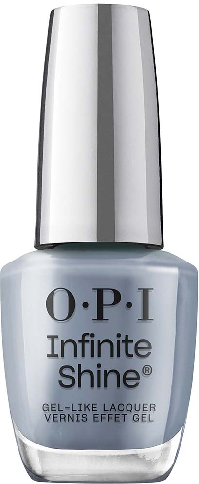 O.P.I Infinite Shine kynsilakkapullo vaaleanharmaassa värissä hopeoidulla korkilla.