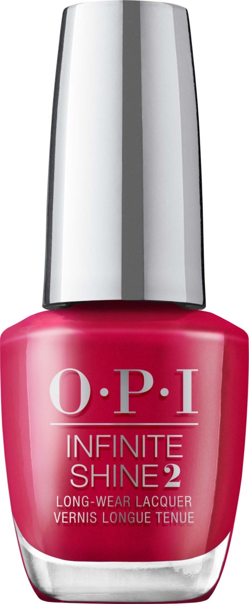 Pink nail polish bottle with a silver cap, labeled 'O·P·I INFINITE SHINE 2' for long-lasting shine.