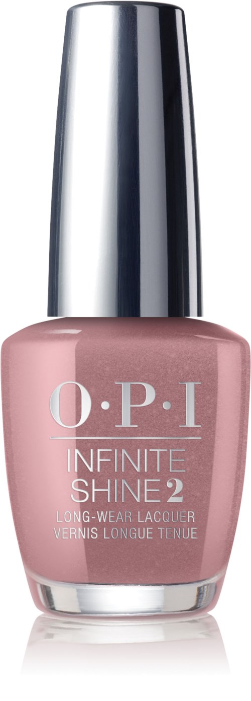 En rosa nagellackflaska med ett glänsande silverlock, märkt O.P.I Infinite Shine 2.