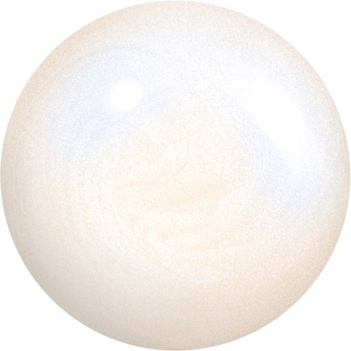 En slät vit boll med glänsande yta och en liten reflekterande fläck. Inga andra detaljer syns.
