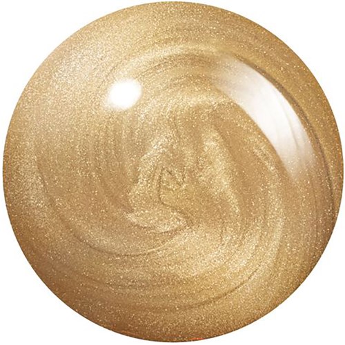 A shiny, golden spherical object with a swirl pattern and glittery surface.