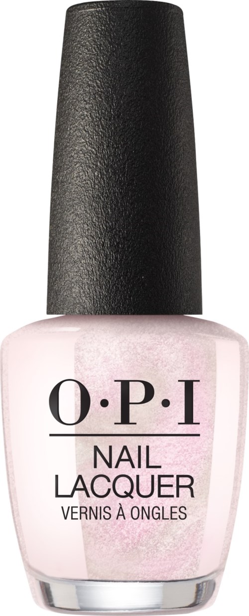 Pink neglelakkflaske med svart lokk, merket O.P.I Nail Lacquer.