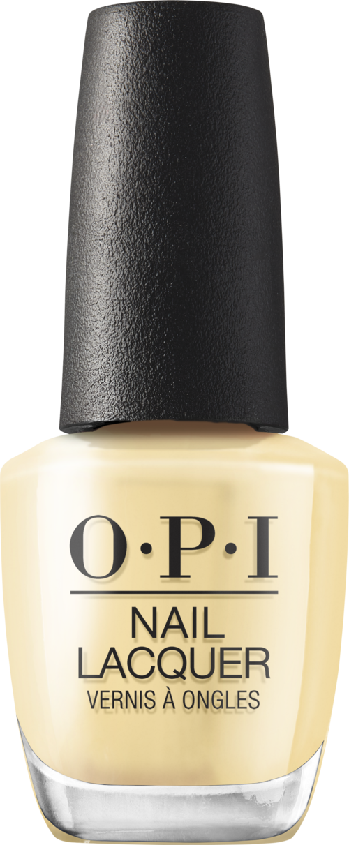 En flaska nagellack från O.P.I med svart lock och ljusbeige nagellack.
