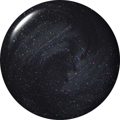 A shiny black sphere with tiny colorful dots looks like a galaxy or starry sky.