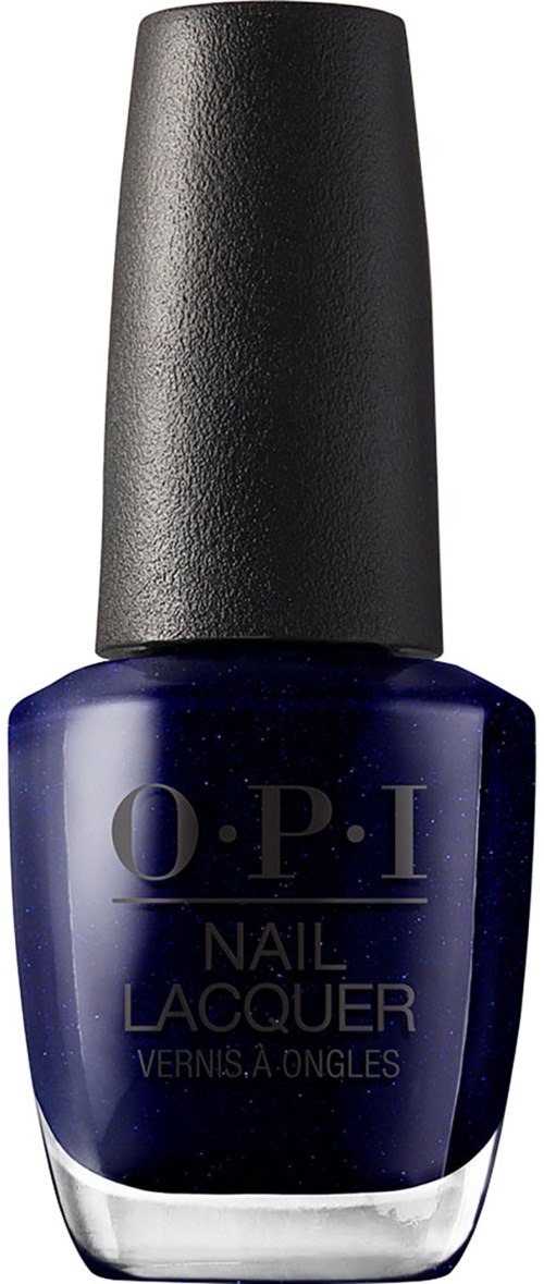 Mörkblå nagellack i flaska med svart lock och O.P.I-logga.
