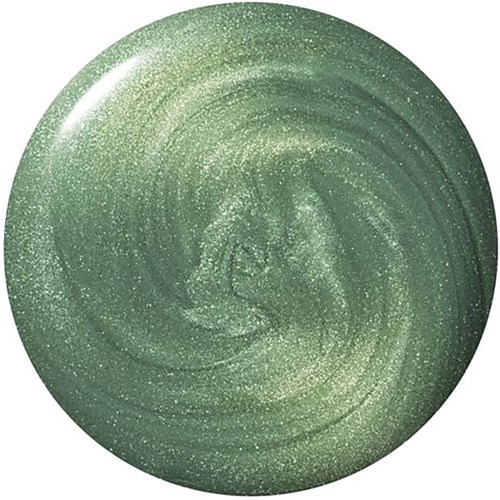 A shiny, green, glittery swirling ball or soap with a smooth surface and sparkling details.