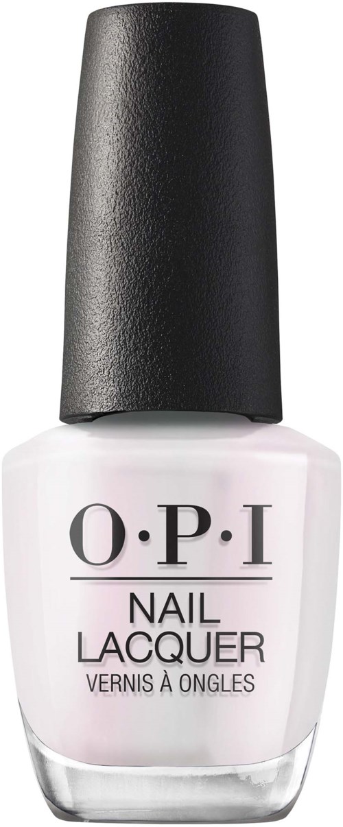 White nail polish bottle with a black cap, labeled 'O.P.I Nail Lacquer' and 'Vernis à Ongles'.