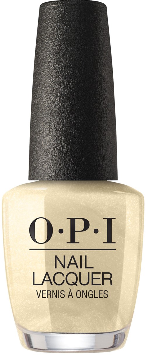 En flaska med O.P.I nagellack med svart lock och beiget nagellack inuti.