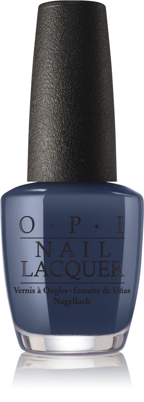 Blasige Nagellackflasche mit schwarzem Deckel, beschriftet "O.P.I Nail Lacquer."