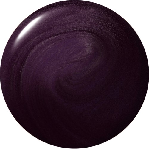 Mörklila nagellack med glansigt finish och spiralmönster.