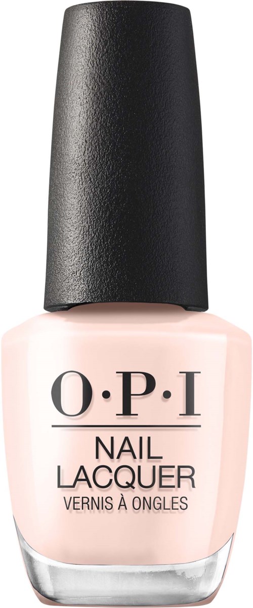 O.P.I nagellackflaska med ljusrosa lack och svart kork.