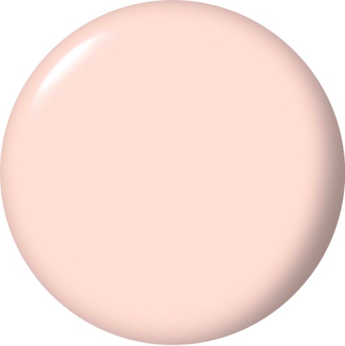 En rund, slät, pastellrosa makeupsvamp med en lätt glänsande yta.