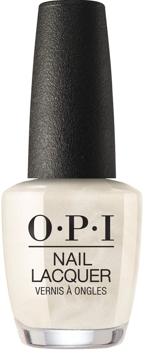 En flaska nagellack från O.P.I i vitt med svart lock.