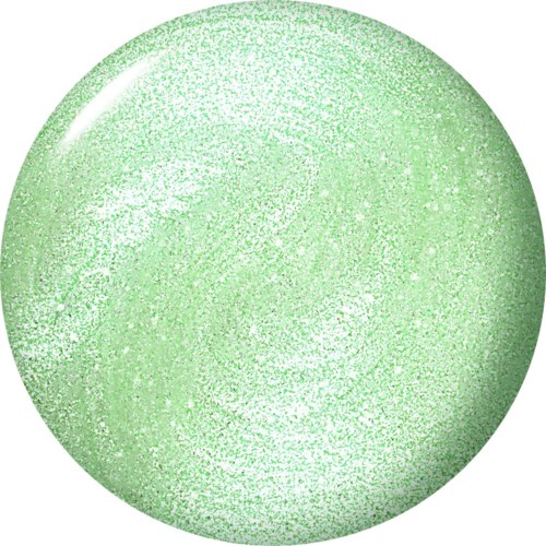 Een ronde, glanzende groene glinsterbal of bol met een reflectie aan de linkerbovenkant.