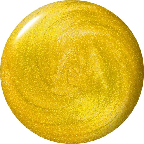 Een glanzende, gouden, spiraalvormige bol met glitterende vlekken en een heldere plek linksboven.