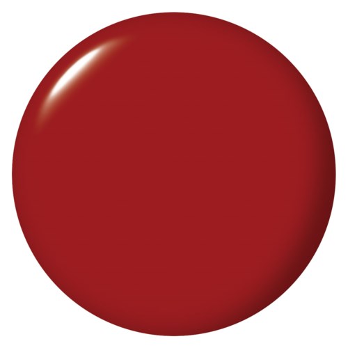 Eine glänzende rote Kugel mit einer glänzenden Oberfläche und einem hellen Fleck oben links. Keine anderen Objekte sichtbar.