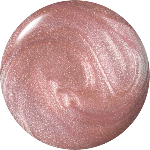 Ein glänzendes, rosafarbenes, glitzerndes Make-up-Produkt in einer runden Verpackung mit einer Wirbelmuster.
