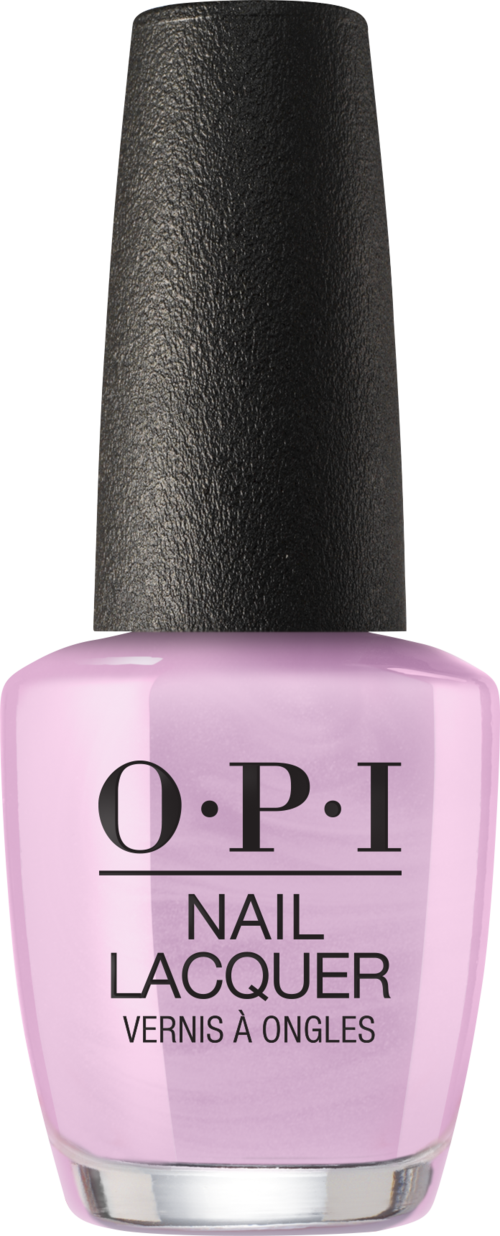 Pink nail polish bottle with black cap, labeled O.P.I Nail Lacquer.