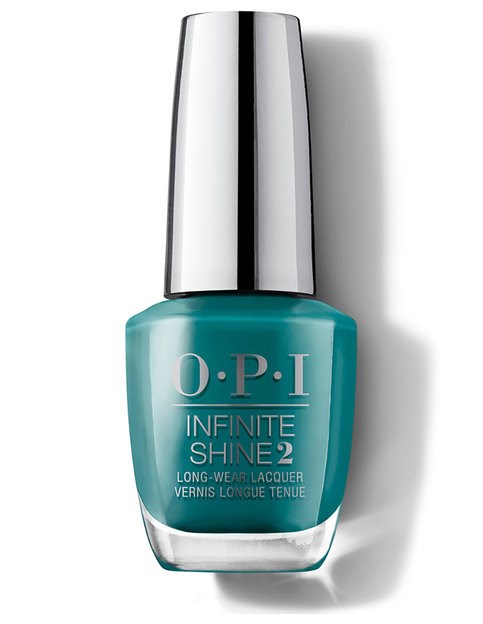  teal nagellackflaska med silverlock, märkt O.P.I Infinite Shine 2.