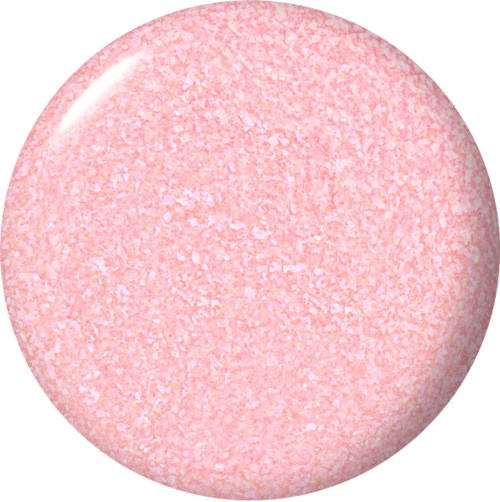 En rund, rosa, texturerad tablett med glänsande yta och vita prickar.