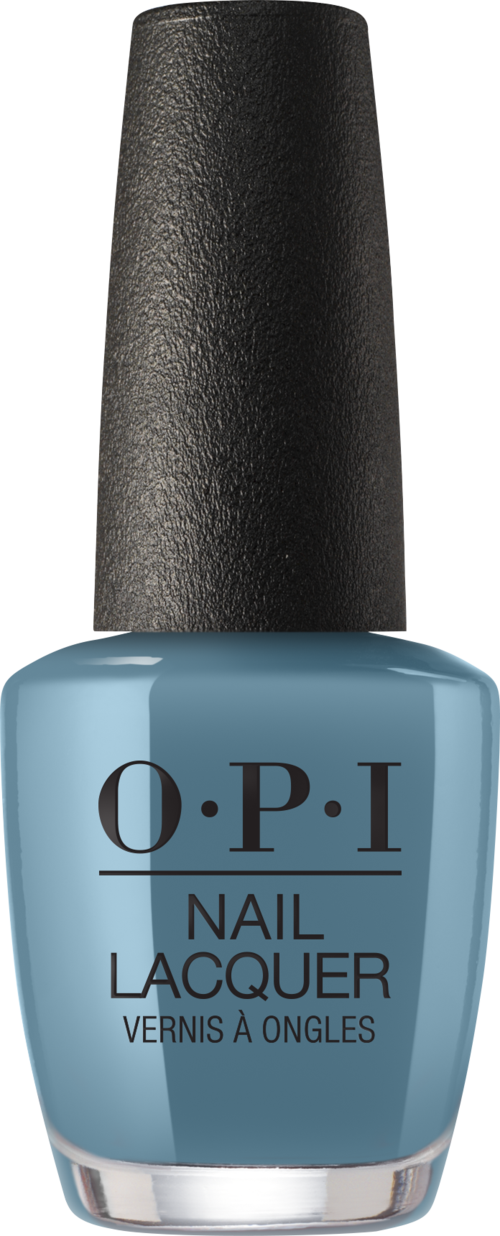 Blartige Nagellackflasche mit schwarzem Deckel, mit O.P.I Nail Lacquer beschriftet.