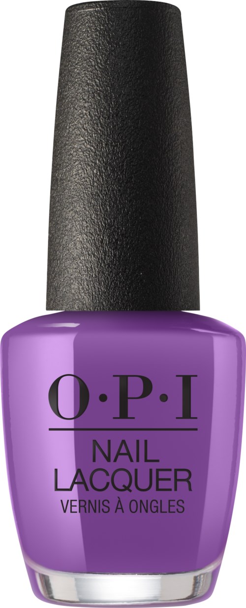 Lila Nagellackflasche mit schwarzem Deckel und O.P.I-Logo.