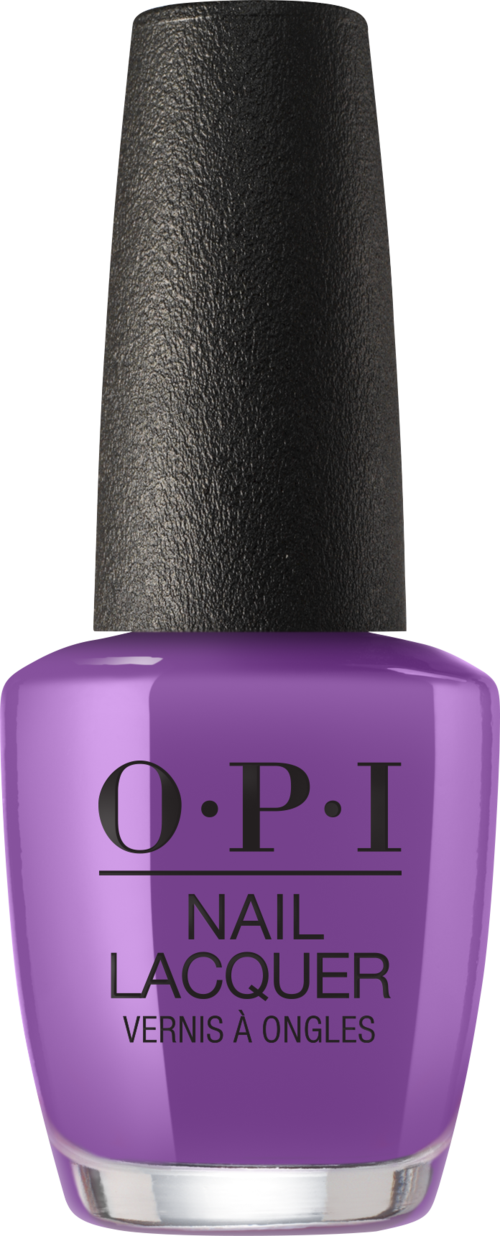 Lila Nagellackflasche mit schwarzem Deckel und O.P.I-Logo.