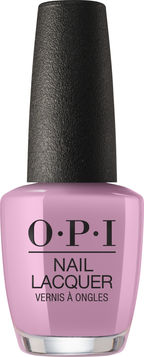 Hellrosa Nagellackflasche mit schwarzem Deckel,Beschriftung O.P.I Nail Lacquer. Es ist ein Kosmetikum für Nägel.