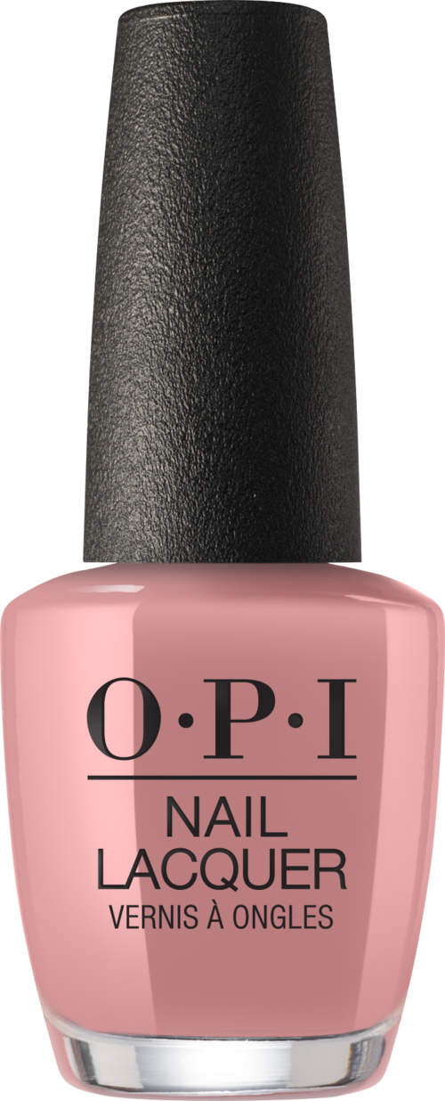 Een roze nagellakfles met zwarte dop van O.P.I.