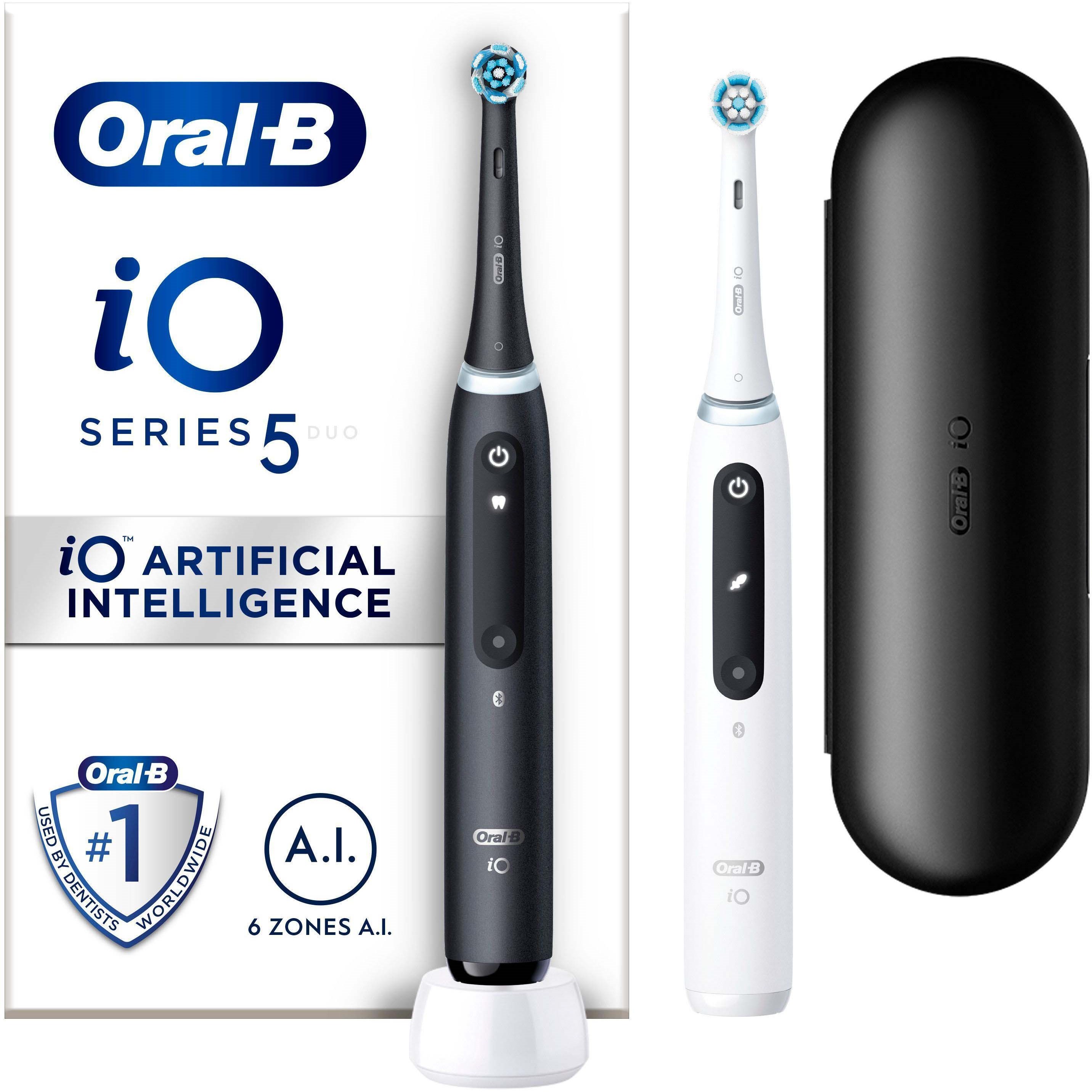 Oral B iO 5 black and white electric toothbrushes Designed by Braun