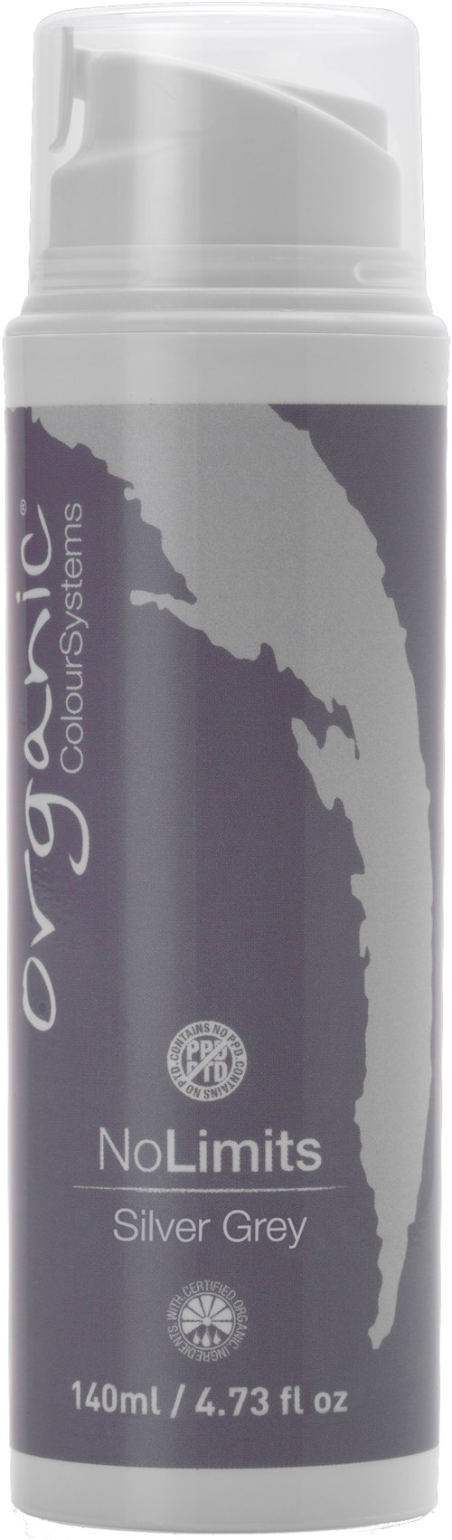 Hopeasävyinen suihkepullo Colour Systemsilta, nimeltä "No Limits", 140 ml.