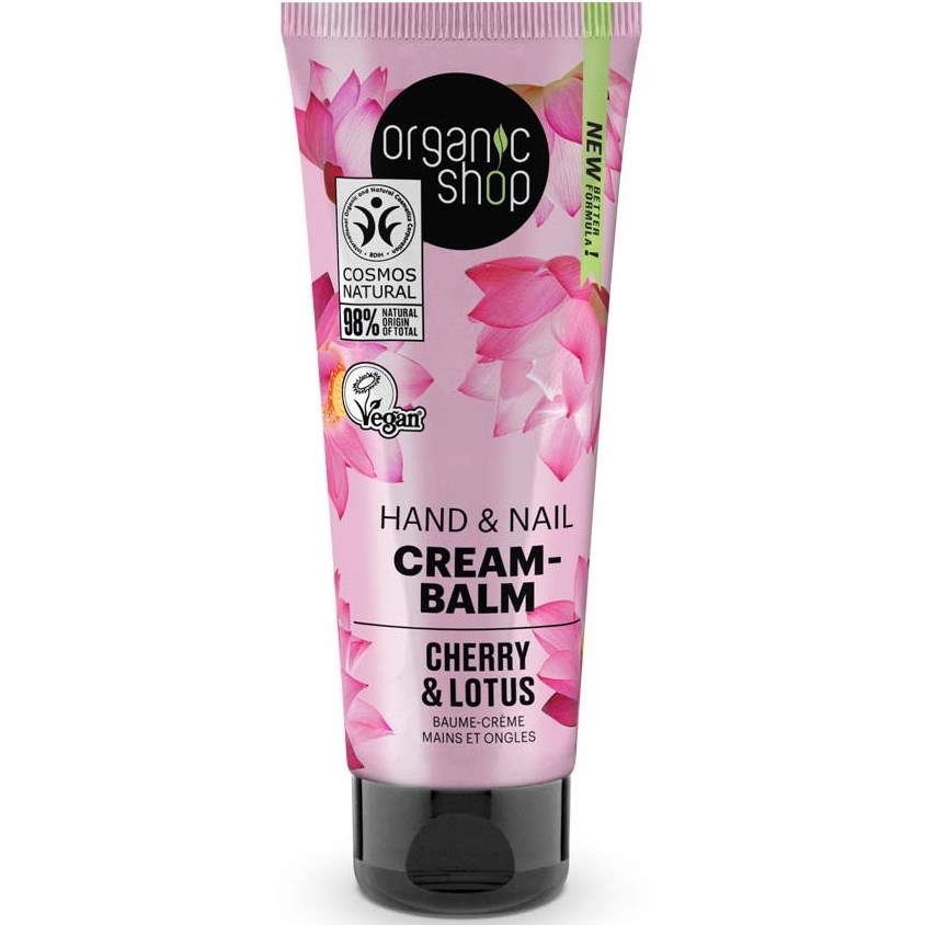 Läs mer om Organic Shop Hand & Nail Cream-Balm Cherry & Lotus 75 ml
