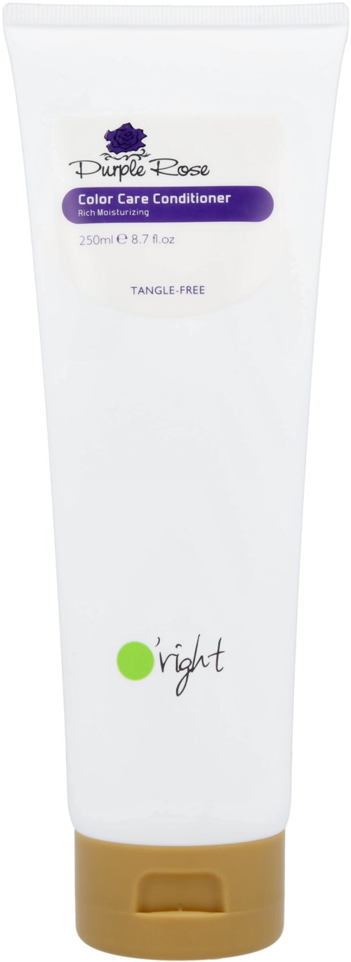 En hvit tube med gullhette, merket Purple Rose Color Care Conditioner, Tangle-Free, og Night.