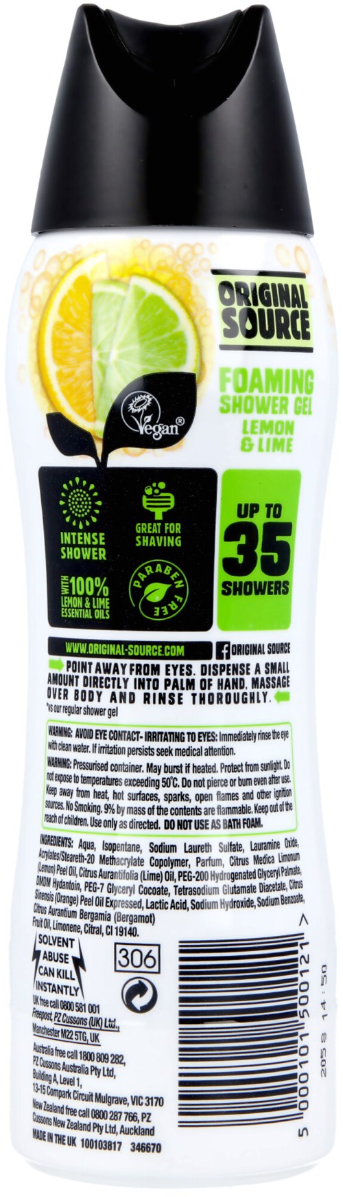 En burk med Original Source skummande duschgel med citron- och lime doft, för upp till 35 duschar.
